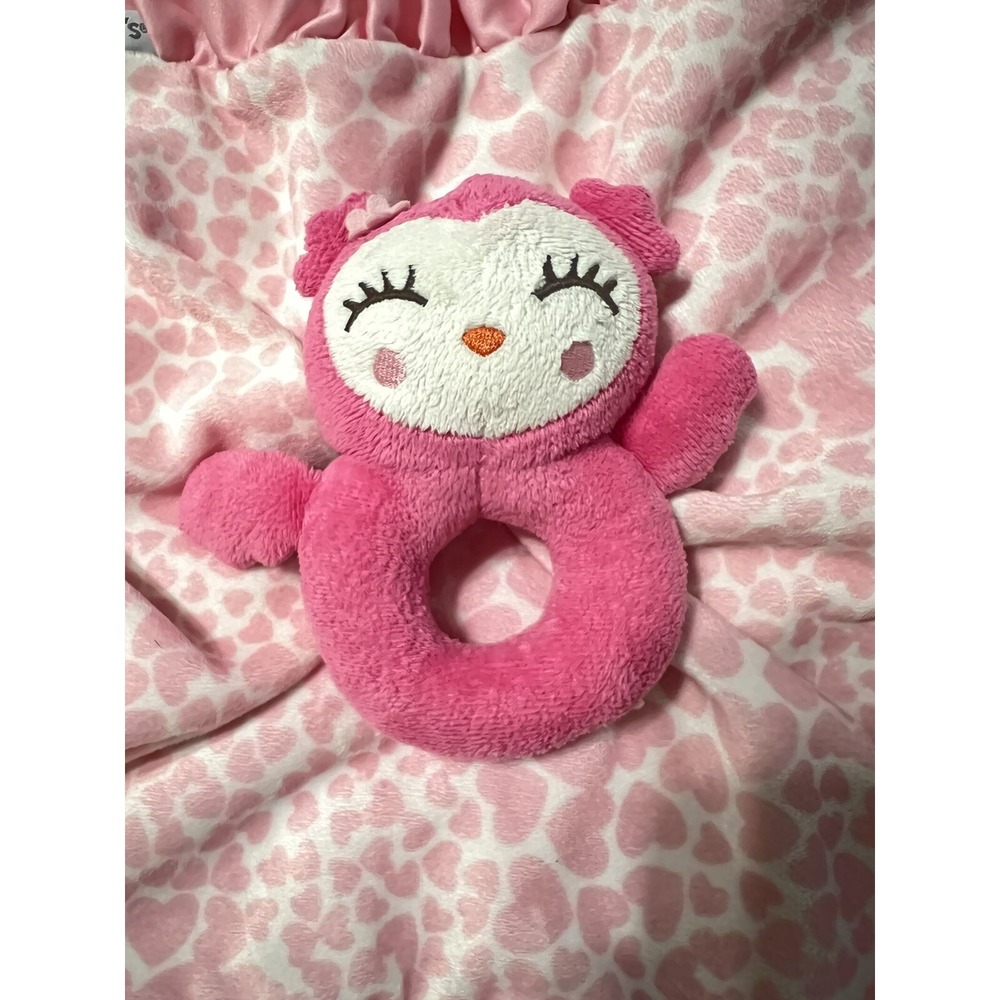 2016 Carters Pink Owl Lovey with Hearts Ruffle‎ Trim Security Blanket Plush